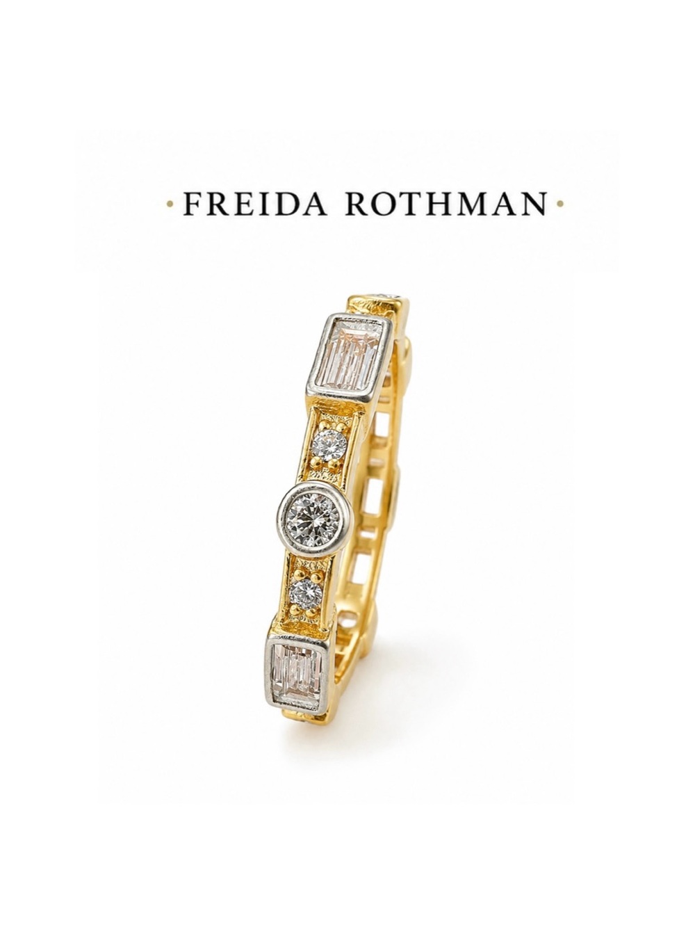 Freida Rothman Sterling Silver & Matte Gold Bezel Set Rectangular Stacking Ring - Picture 3 of 11